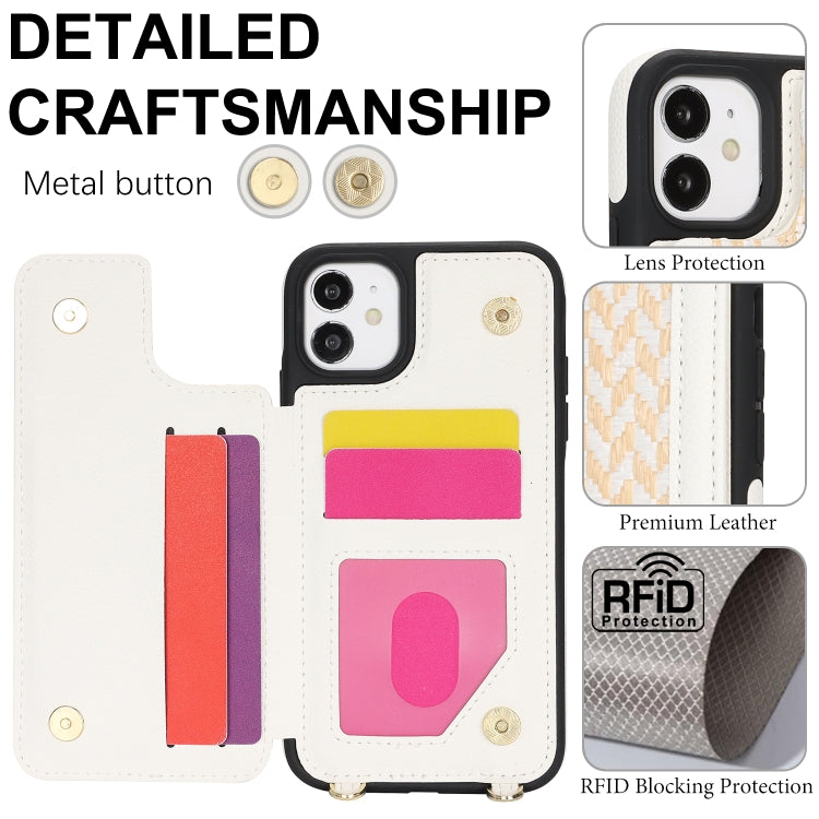 For iPhone 12 Double Bckle Card Slot Full Coverage Phone Case with Cross-body Strap(White) - iPhone 12 / 12 Pro Cases by buy2fix | Online Shopping UK | buy2fix
