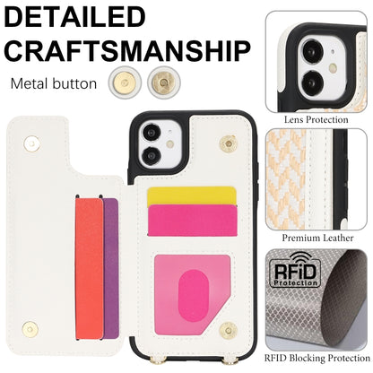 For iPhone 12 Double Bckle Card Slot Full Coverage Phone Case with Cross-body Strap(White) - iPhone 12 / 12 Pro Cases by buy2fix | Online Shopping UK | buy2fix
