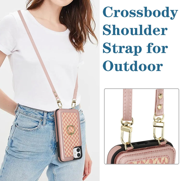 For iPhone 12 Double Bckle Card Slot Full Coverage Phone Case with Cross-body Strap(Rose Gold) - iPhone 12 / 12 Pro Cases by buy2fix | Online Shopping UK | buy2fix