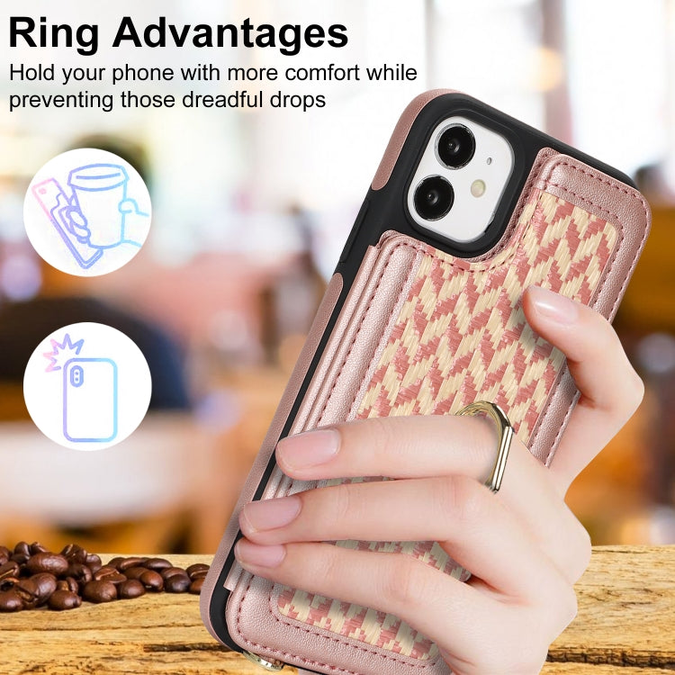 For iPhone 12 Double Bckle Card Slot Full Coverage Phone Case with Cross-body Strap(Rose Gold) - iPhone 12 / 12 Pro Cases by buy2fix | Online Shopping UK | buy2fix