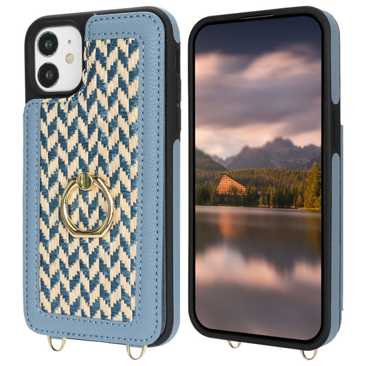 For iPhone 12 Double Bckle Card Slot Full Coverage Phone Case with Cross-body Strap(Blue) - iPhone 12 / 12 Pro Cases by buy2fix | Online Shopping UK | buy2fix
