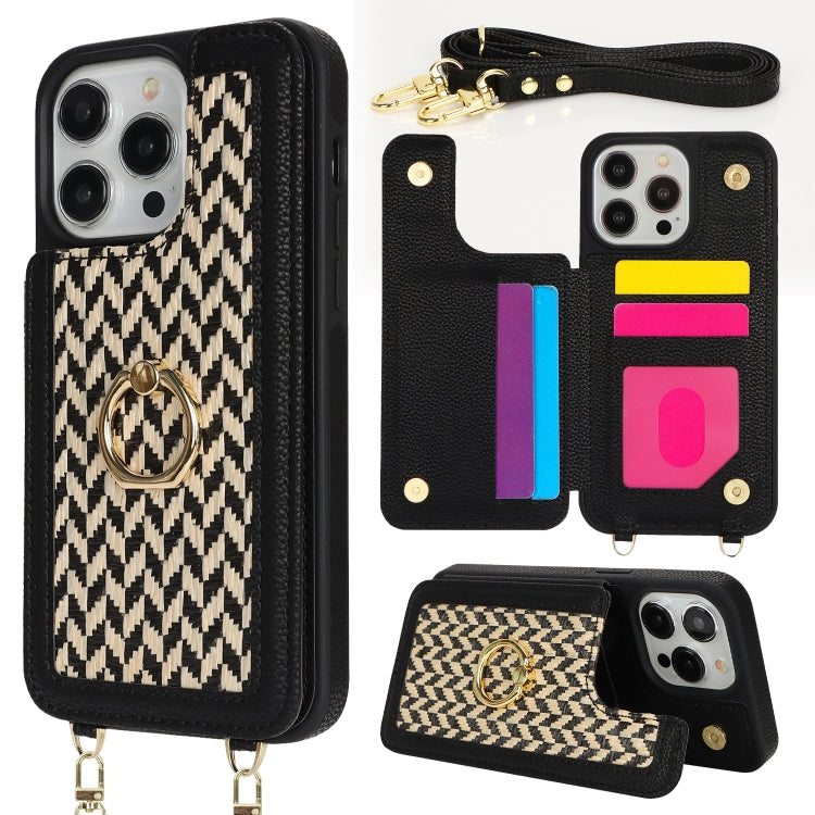 For iPhone 12 Pro Max Double Bckle Card Slot Full Coverage Phone Case with Cross-body Strap(Black) - iPhone 12 Pro Max Cases by buy2fix | Online Shopping UK | buy2fix