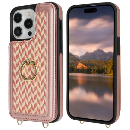For iPhone 12 Pro Max Double Bckle Card Slot Full Coverage Phone Case with Cross-body Strap(Rose Gold) - iPhone 12 Pro Max Cases by buy2fix | Online Shopping UK | buy2fix