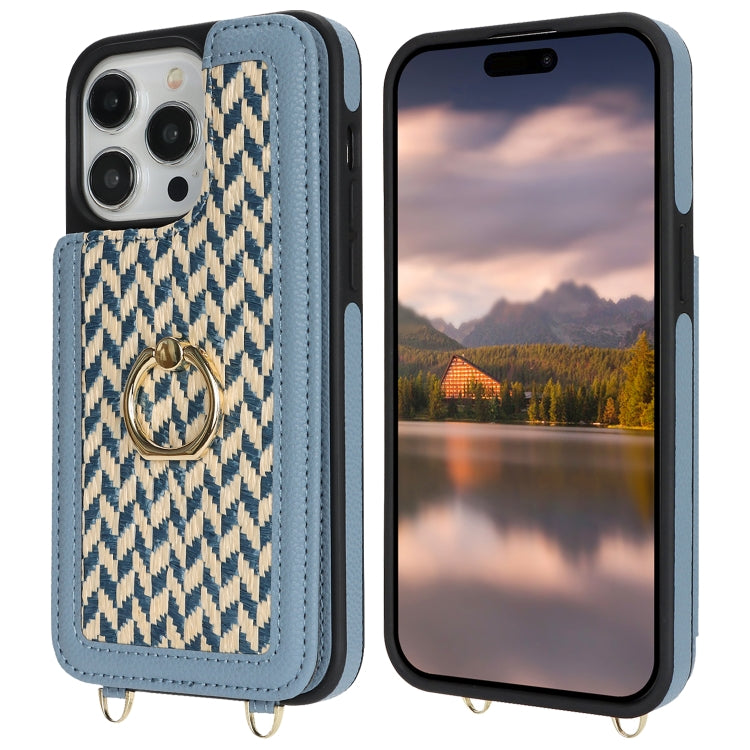 For iPhone 12 Pro Max Double Bckle Card Slot Full Coverage Phone Case with Cross-body Strap(Blue) - iPhone 12 Pro Max Cases by buy2fix | Online Shopping UK | buy2fix