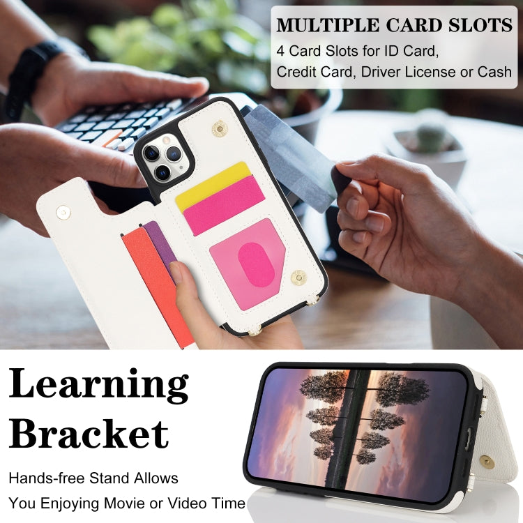 For iPhone 11 Pro Max Double Bckle Card Slot Full Coverage Phone Case with Cross-body Strap(White) - iPhone 11 Pro Max Cases by buy2fix | Online Shopping UK | buy2fix