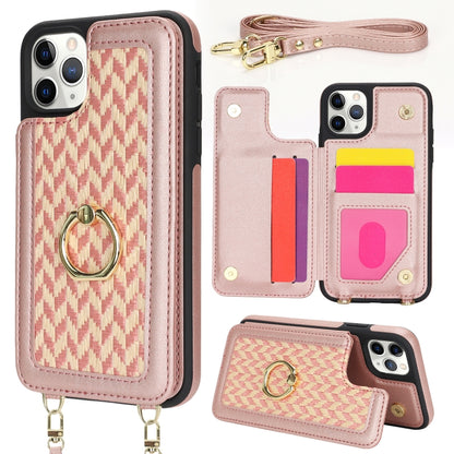 For iPhone 11 Pro Max Double Bckle Card Slot Full Coverage Phone Case with Cross-body Strap(Rose Gold) - iPhone 11 Pro Max Cases by buy2fix | Online Shopping UK | buy2fix