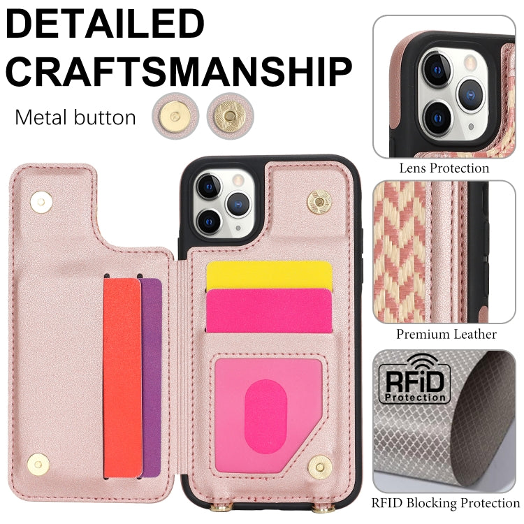 For iPhone 11 Pro Max Double Bckle Card Slot Full Coverage Phone Case with Cross-body Strap(Rose Gold) - iPhone 11 Pro Max Cases by buy2fix | Online Shopping UK | buy2fix