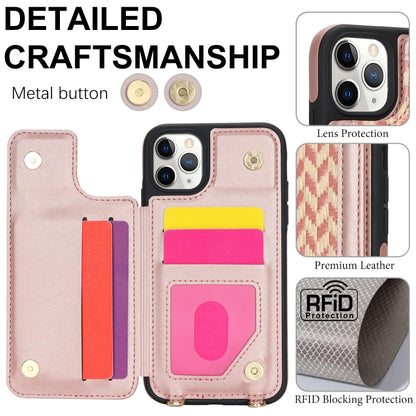 For iPhone 11 Pro Max Double Bckle Card Slot Full Coverage Phone Case with Cross-body Strap(Rose Gold) - iPhone 11 Pro Max Cases by buy2fix | Online Shopping UK | buy2fix