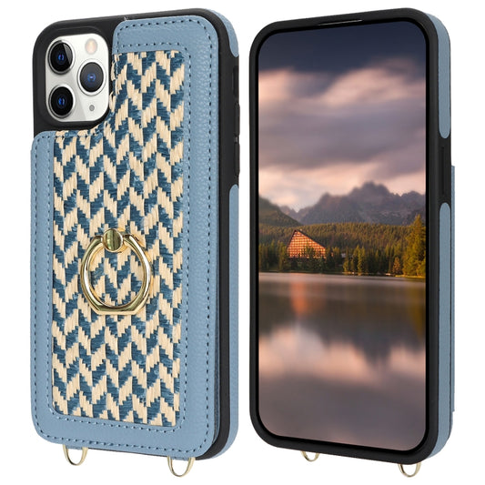For iPhone 11 Pro Max Double Bckle Card Slot Full Coverage Phone Case with Cross-body Strap(Blue) - iPhone 11 Pro Max Cases by buy2fix | Online Shopping UK | buy2fix