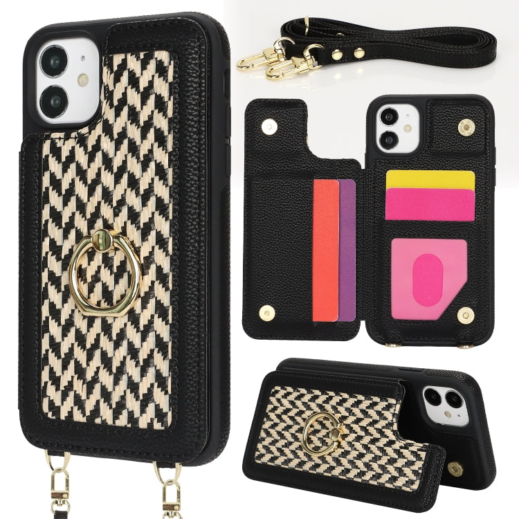 For iPhone 11 Double Bckle Card Slot Full Coverage Phone Case with Cross-body Strap(Black) - iPhone 11 Cases by buy2fix | Online Shopping UK | buy2fix