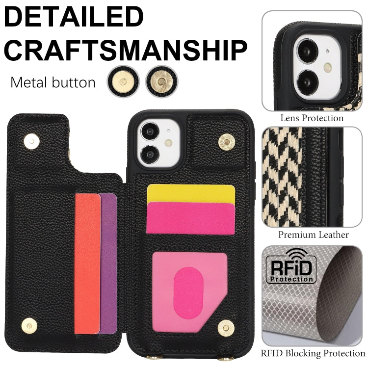 For iPhone 11 Double Bckle Card Slot Full Coverage Phone Case with Cross-body Strap(Black) - iPhone 11 Cases by buy2fix | Online Shopping UK | buy2fix