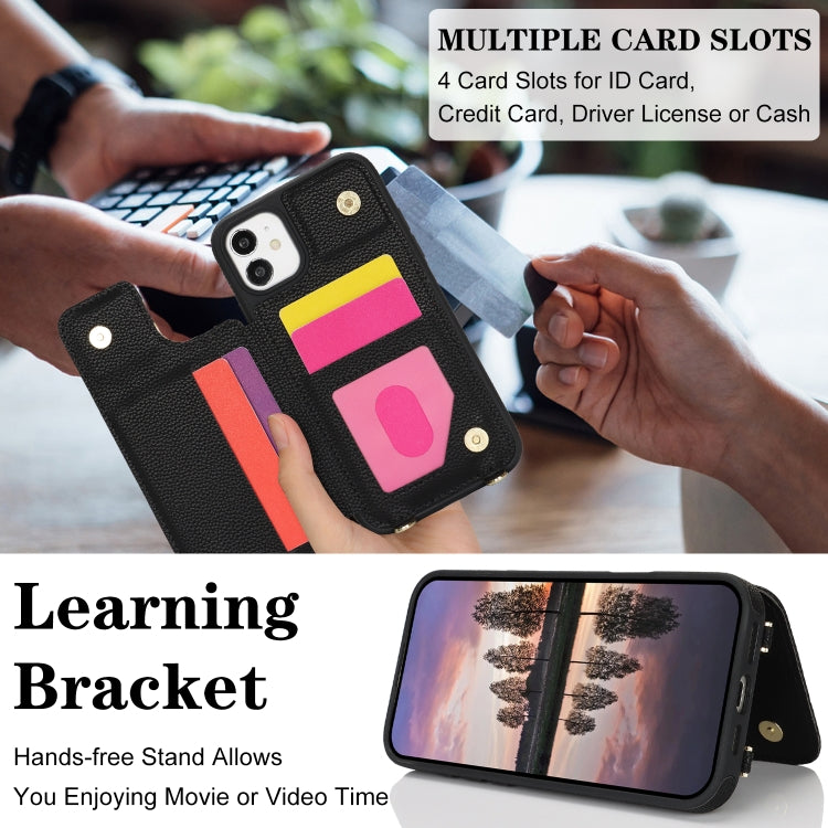 For iPhone 11 Double Bckle Card Slot Full Coverage Phone Case with Cross-body Strap(Black) - iPhone 11 Cases by buy2fix | Online Shopping UK | buy2fix