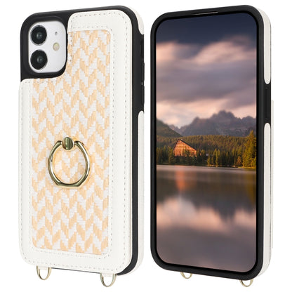 For iPhone 11 Double Bckle Card Slot Full Coverage Phone Case with Cross-body Strap(White) - iPhone 11 Cases by buy2fix | Online Shopping UK | buy2fix