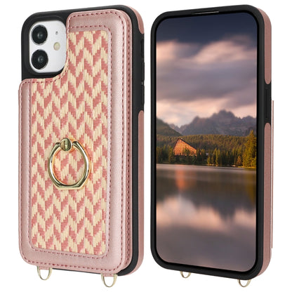 For iPhone 11 Double Bckle Card Slot Full Coverage Phone Case with Cross-body Strap(Rose Gold) - iPhone 11 Cases by buy2fix | Online Shopping UK | buy2fix