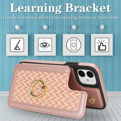 For iPhone 11 Double Bckle Card Slot Full Coverage Phone Case with Cross-body Strap(Rose Gold) - iPhone 11 Cases by buy2fix | Online Shopping UK | buy2fix