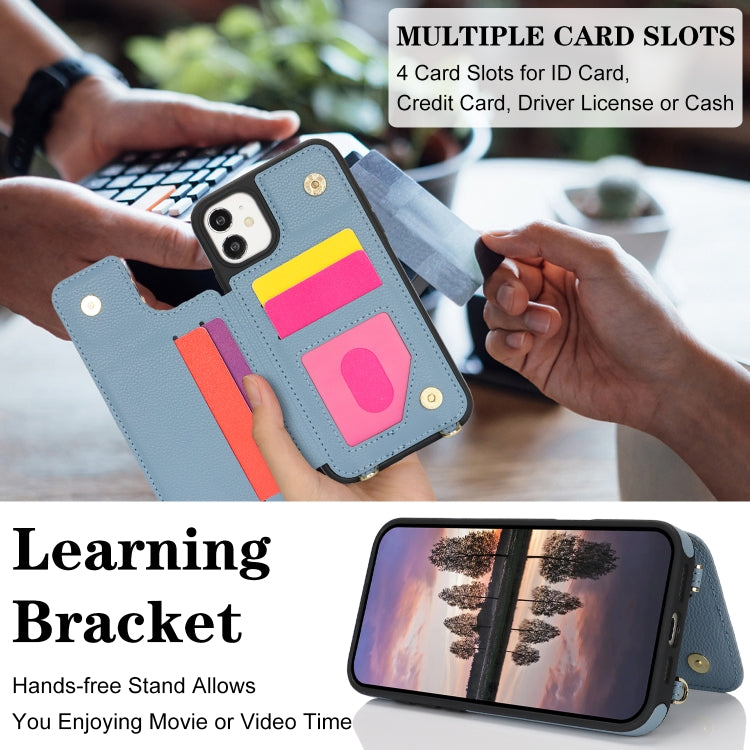 For iPhone 11 Double Bckle Card Slot Full Coverage Phone Case with Cross-body Strap(Blue) - iPhone 11 Cases by buy2fix | Online Shopping UK | buy2fix