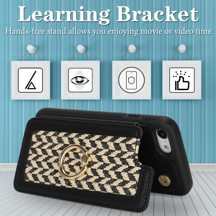 For iPhone 7 / 8 / SE 2020 2022 Double Bckle Card Slot Full Coverage Phone Case with Cross-body Strap(Black) - iPhone SE 2022 / 2020 / 8 / 7 Cases by buy2fix | Online Shopping UK | buy2fix