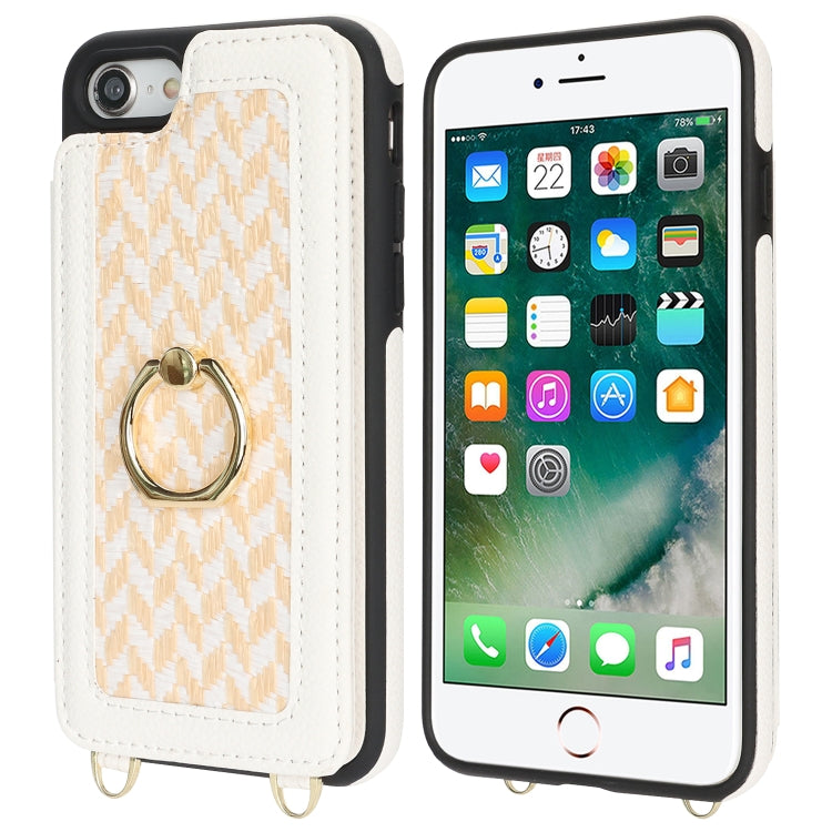For iPhone 7 / 8 / SE 2020 2022 Double Bckle Card Slot Full Coverage Phone Case with Cross-body Strap(White) - iPhone SE 2022 / 2020 / 8 / 7 Cases by buy2fix | Online Shopping UK | buy2fix