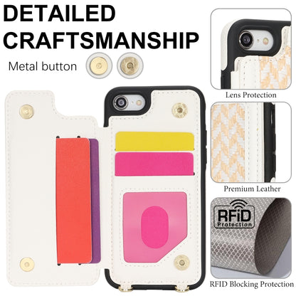 For iPhone 7 / 8 / SE 2020 2022 Double Bckle Card Slot Full Coverage Phone Case with Cross-body Strap(White) - iPhone SE 2022 / 2020 / 8 / 7 Cases by buy2fix | Online Shopping UK | buy2fix