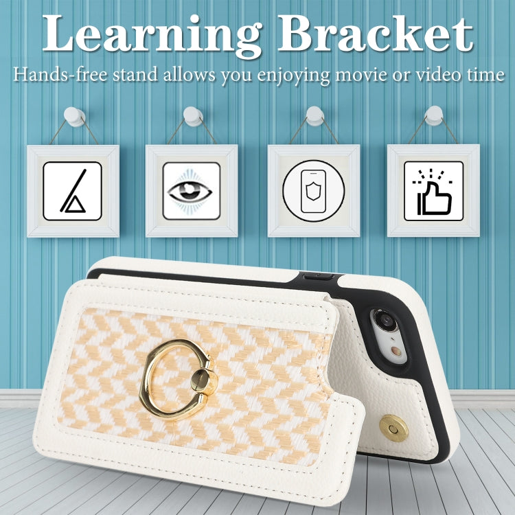 For iPhone 7 / 8 / SE 2020 2022 Double Bckle Card Slot Full Coverage Phone Case with Cross-body Strap(White) - iPhone SE 2022 / 2020 / 8 / 7 Cases by buy2fix | Online Shopping UK | buy2fix