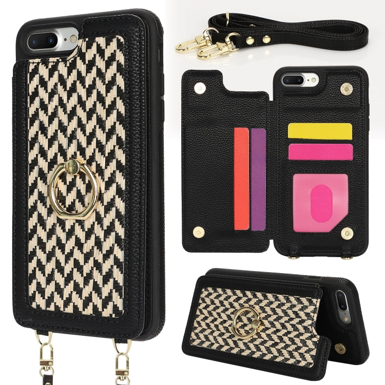 For iPhone 7 Plus / 8 Plus Double Bckle Card Slot Full Coverage Phone Case with Cross-body Strap(Black) - More iPhone Cases by buy2fix | Online Shopping UK | buy2fix