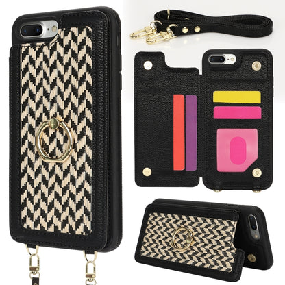 For iPhone 7 Plus / 8 Plus Double Bckle Card Slot Full Coverage Phone Case with Cross-body Strap(Black) - More iPhone Cases by buy2fix | Online Shopping UK | buy2fix