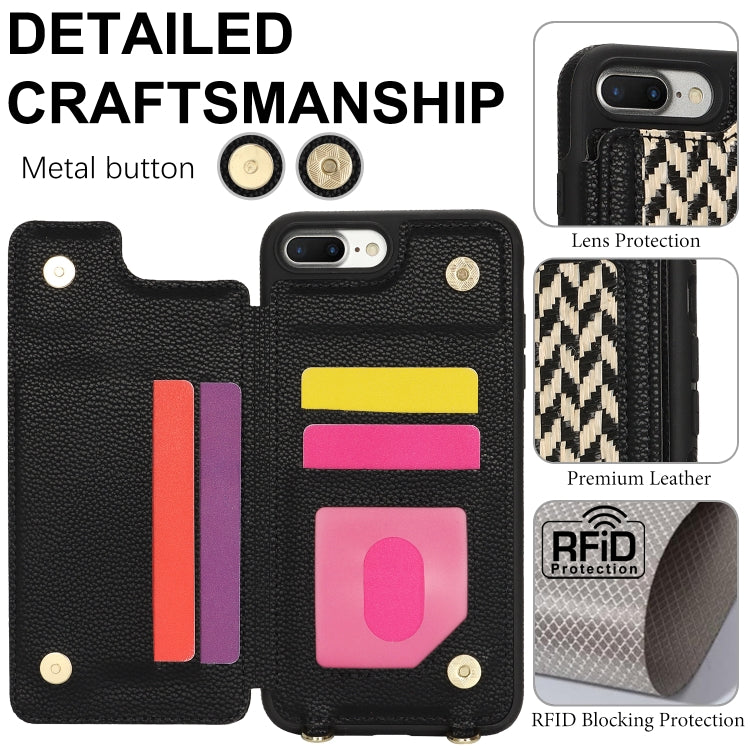 For iPhone 7 Plus / 8 Plus Double Bckle Card Slot Full Coverage Phone Case with Cross-body Strap(Black) - More iPhone Cases by buy2fix | Online Shopping UK | buy2fix