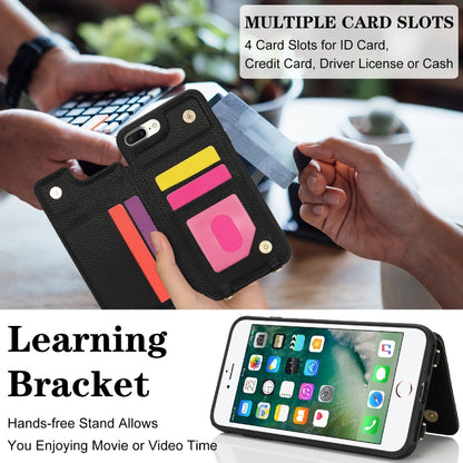 For iPhone 7 Plus / 8 Plus Double Bckle Card Slot Full Coverage Phone Case with Cross-body Strap(Black) - More iPhone Cases by buy2fix | Online Shopping UK | buy2fix