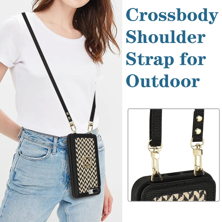 For iPhone 7 Plus / 8 Plus Double Bckle Card Slot Full Coverage Phone Case with Cross-body Strap(Black) - More iPhone Cases by buy2fix | Online Shopping UK | buy2fix
