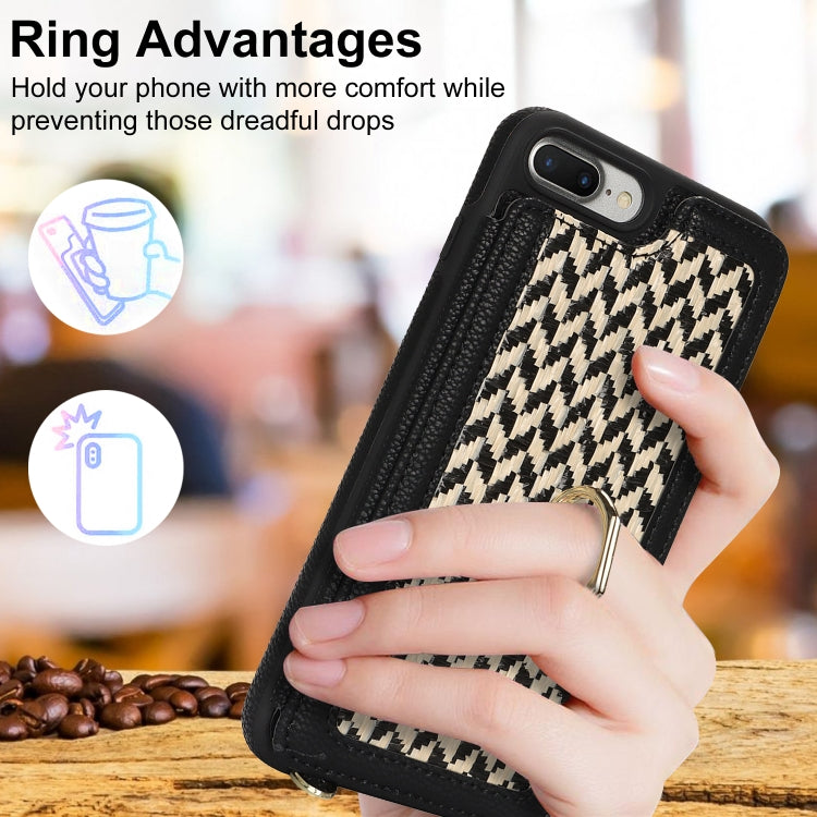 For iPhone 7 Plus / 8 Plus Double Bckle Card Slot Full Coverage Phone Case with Cross-body Strap(Black) - More iPhone Cases by buy2fix | Online Shopping UK | buy2fix