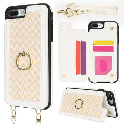 For iPhone 7 Plus / 8 Plus Double Bckle Card Slot Full Coverage Phone Case with Cross-body Strap(White) - More iPhone Cases by buy2fix | Online Shopping UK | buy2fix