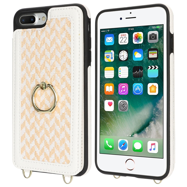For iPhone 7 Plus / 8 Plus Double Bckle Card Slot Full Coverage Phone Case with Cross-body Strap(White) - More iPhone Cases by buy2fix | Online Shopping UK | buy2fix