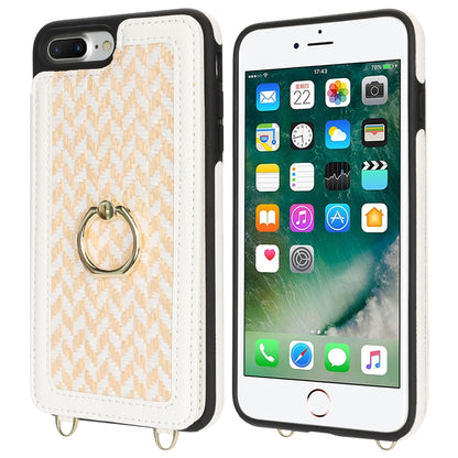 For iPhone 7 Plus / 8 Plus Double Bckle Card Slot Full Coverage Phone Case with Cross-body Strap(White) - More iPhone Cases by buy2fix | Online Shopping UK | buy2fix