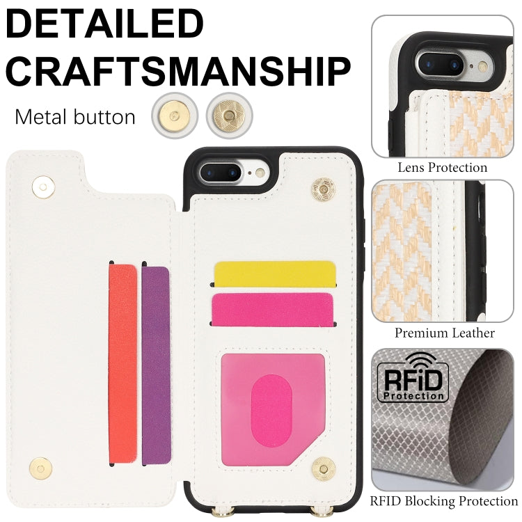 For iPhone 7 Plus / 8 Plus Double Bckle Card Slot Full Coverage Phone Case with Cross-body Strap(White) - More iPhone Cases by buy2fix | Online Shopping UK | buy2fix