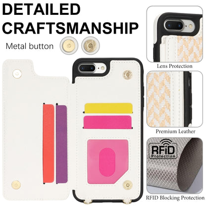 For iPhone 7 Plus / 8 Plus Double Bckle Card Slot Full Coverage Phone Case with Cross-body Strap(White) - More iPhone Cases by buy2fix | Online Shopping UK | buy2fix