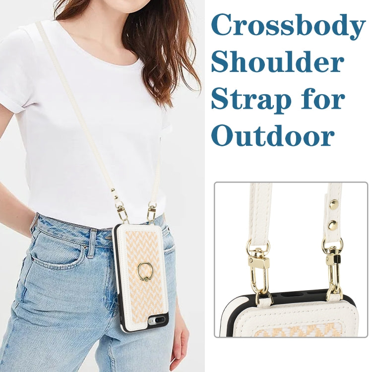 For iPhone 7 Plus / 8 Plus Double Bckle Card Slot Full Coverage Phone Case with Cross-body Strap(White) - More iPhone Cases by buy2fix | Online Shopping UK | buy2fix