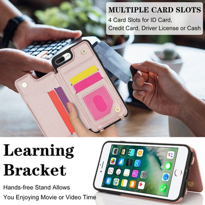 For iPhone 7 Plus / 8 Plus Double Bckle Card Slot Full Coverage Phone Case with Cross-body Strap(Rose Gold) - More iPhone Cases by buy2fix | Online Shopping UK | buy2fix