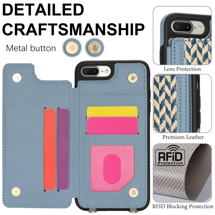 For iPhone 7 Plus / 8 Plus Double Bckle Card Slot Full Coverage Phone Case with Cross-body Strap(Blue) - More iPhone Cases by buy2fix | Online Shopping UK | buy2fix