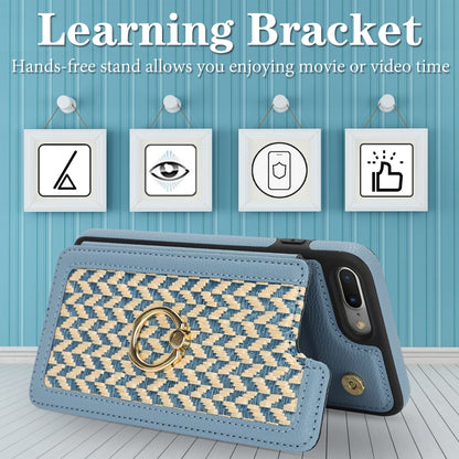 For iPhone 7 Plus / 8 Plus Double Bckle Card Slot Full Coverage Phone Case with Cross-body Strap(Blue) - More iPhone Cases by buy2fix | Online Shopping UK | buy2fix