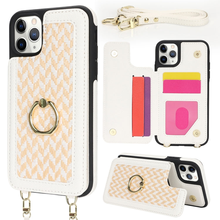 For iPhone 11 Pro Double Bckle Card Slot Full Coverage Phone Case with Cross-body Strap(White) - iPhone 11 Pro Cases by buy2fix | Online Shopping UK | buy2fix