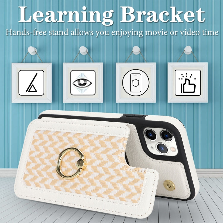 For iPhone 11 Pro Double Bckle Card Slot Full Coverage Phone Case with Cross-body Strap(White) - iPhone 11 Pro Cases by buy2fix | Online Shopping UK | buy2fix