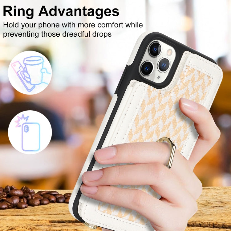 For iPhone 11 Pro Double Bckle Card Slot Full Coverage Phone Case with Cross-body Strap(White) - iPhone 11 Pro Cases by buy2fix | Online Shopping UK | buy2fix