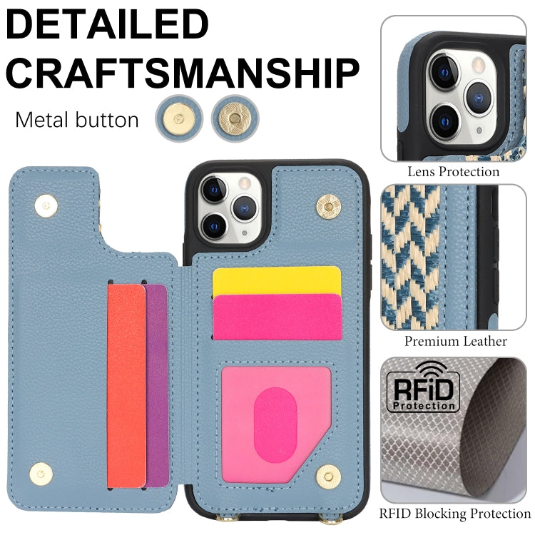 For iPhone 11 Pro Double Bckle Card Slot Full Coverage Phone Case with Cross-body Strap(Blue) - iPhone 11 Pro Cases by buy2fix | Online Shopping UK | buy2fix
