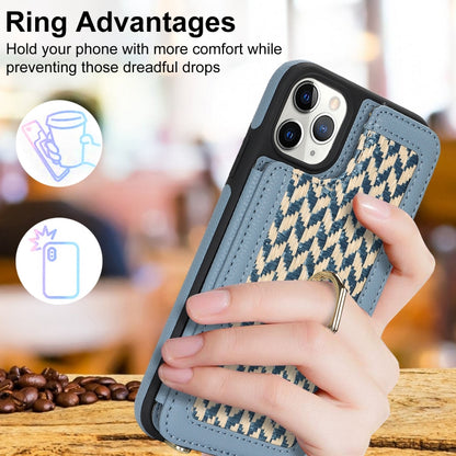 For iPhone 11 Pro Double Bckle Card Slot Full Coverage Phone Case with Cross-body Strap(Blue) - iPhone 11 Pro Cases by buy2fix | Online Shopping UK | buy2fix