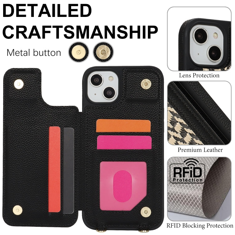 For iPhone 13 / 14 Double Bckle Card Slot Full Coverage Phone Case with Cross-body Strap(Black) - iPhone 13 Cases by buy2fix | Online Shopping UK | buy2fix
