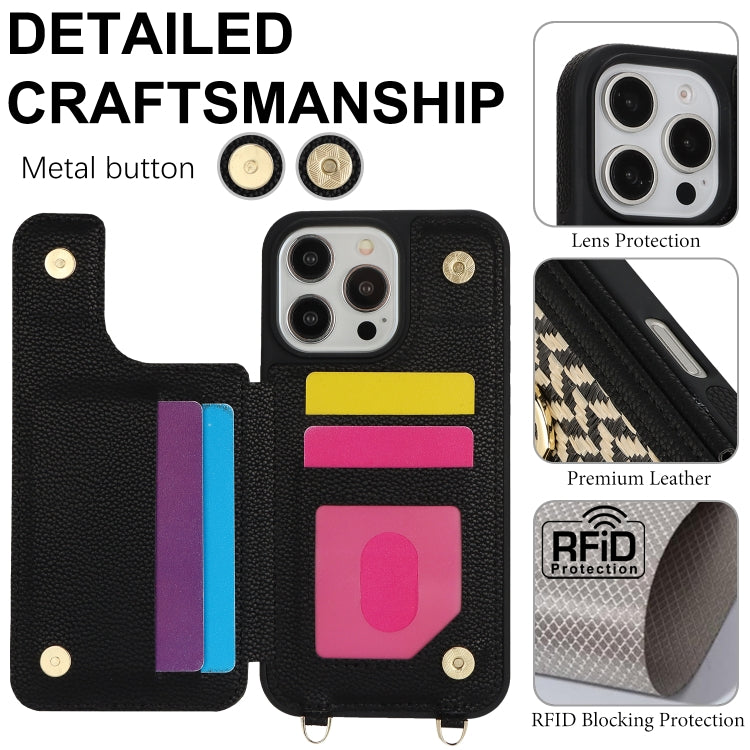 For iPhone 16 Pro Max Double Bckle Card Slot Full Coverage Phone Case with Cross-body Strap(Black) - iPhone 16 Pro Max Cases by buy2fix | Online Shopping UK | buy2fix