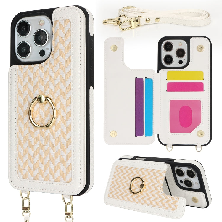 For iPhone 16 Pro Max Double Bckle Card Slot Full Coverage Phone Case with Cross-body Strap(White) - iPhone 16 Pro Max Cases by buy2fix | Online Shopping UK | buy2fix
