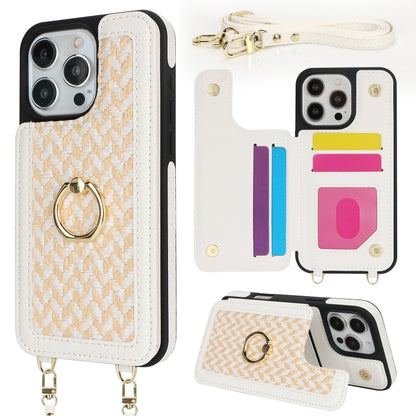 For iPhone 16 Pro Max Double Bckle Card Slot Full Coverage Phone Case with Cross-body Strap(White) - iPhone 16 Pro Max Cases by buy2fix | Online Shopping UK | buy2fix