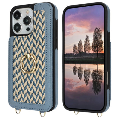 For iPhone 16 Pro Max Double Bckle Card Slot Full Coverage Phone Case with Cross-body Strap(Blue) - iPhone 16 Pro Max Cases by buy2fix | Online Shopping UK | buy2fix
