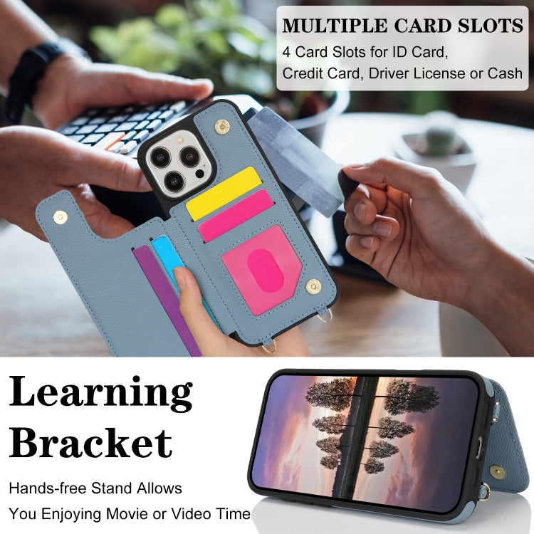 For iPhone 16 Pro Max Double Bckle Card Slot Full Coverage Phone Case with Cross-body Strap(Blue) - iPhone 16 Pro Max Cases by buy2fix | Online Shopping UK | buy2fix